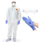 Heavy Duty All Purpose Coverall, Gloves & Glasses Set, Engineered for Maximum Protection & Comfort (Single Large Coverall) by Tiger Tough, Coverall L - w/ Glasses & Gloves