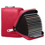 Goopai RFID 20 Card Slots Credit Card Holder Genuine Leather Accordion Card Case Small Wallet for Women or Men with Zipper (Red)