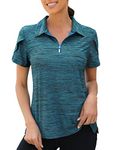 Viracy Womens Golf Apparel, Collared Polo Shirt Overlap Short Sleeve 1/4 Zip Up Workout Tops Quick Dry Breathable Sun Protection Summer Golf Apparel,Blue-XL