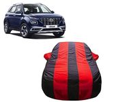 Bull Rider Red Stripe Car Body Cover for Hyundai Venuse with Mirror Pocket