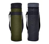 Marine Pearl Thermal 1L Bottle Cover Carrier Holder Sleeve with Adjustable Shoulder Handle & Zipper Closure (Set of 2, Army Green & Black