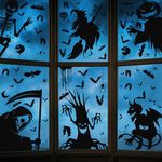 BOSONER 63Pcs Halloween Window Clings: 6 Sheets Large Scary Window Silhouette Stickers Decals - Spooky Monster Witch Window Clings Halloween Window Glass Decor for Halloween Party