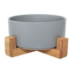 Ceramic Bowl with Bamboo Stand for Dogs & Cats, Raised Bowl for a Comfortable Position Whilst Eating & Drinking, Options, 850ml Capacity (Grey)