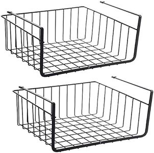 Under Shelf Storage Basket Cabinet Wire Organizer Fit Dual Hooks Kitchen Black 2 Pcs