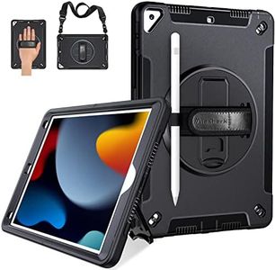 Miesherk Coque pour iPad 9eme Generation 10,2: Militaire Robuste Antichoc à 3 Couches Housse Etui Cover Case iPad 9eme Generation 2021 - Porte-Crayon - Support Rotatif - Dragonne/Bandoulière - Noir