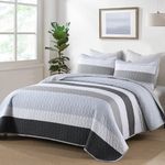 Grey King Size Quilt Set,Boho Grown Bedspread Striped Patchwork Bedding Set Micofiber Bohemian 3 Pieces Quilts Lightweight Farmhouse Coverlet for Women Men King Bed