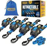 AUGO Retractable Ratchet Straps | 4 Heavy Duty Ratchet Straps Self Retractable Tie Downs with Soft Loops & Storage Bag for Motorcycle, Truck, Trailer, Cargo Van | 1200 Lb Break Strength 1” x 10’