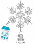 BIRDROCK HOME Snowflake Christmas Tree Topper - Silver Star Design w/Stainless-Steel & Sparkling Rhinestones - Star Ornament Decorative Tree Topper for Christmas Holiday or Home Decoration