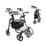 KMINA - Walker for Elderly with Seat, Rollator Wheelchair, 4 Wheels Folding, 2 in 1 Walker Chair Black