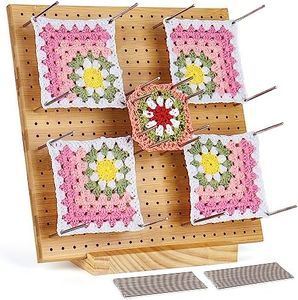 Coopay Granny Squares Blocking Board Big 28 x 28 cm para Granny Square, Wooden Blocking Board Crochet y 30 varillas de acero inoxidable fijo, madera para proyectos de tejer y ganchillo