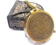 Nautical-Mart Grow Old Along with Me Engraved Brass Compass on Chain with Leather case, Wedding Gifts