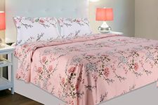 haus & kinder 100% Cotton Queen Size Bedsheet for Double Bed, 1 Cotton Bed Sheet Double Bed (90 X 100 Inches) with 2 Pillow Covers | 186 TC Bed Sheet Double Bed Victorian Summer Dream (Pink)