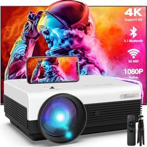 Crumisy Projector with WiFi and Bluetooth, 1080P Full HD Outdoor Projector with Tripod Included, Movie Projector for Stand Ceiling Wall Use, Compatible with Smartphone/TV Stick/HDMI/AV/VGA