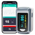 Pulse Oximeter HealthTree Oxygen Monitor Fingertip, Bluetooth Pulse Ox with Free APP, O2 Pulse Oximeter Finger and Heart Rate Monitor, 2 X AAA Batteries, Lanyard