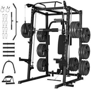 GarveeLife Smith Machine, 2000LBS Squat Rack for Home Gym, Multi-Function Power Cage Cable Crossover System Strength Training Equipment, Lat Pulldown Machines with 8 Weight Storage Pin, T-Bar and More