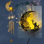 Cat Moon Wind Chime, cat Lover Gifts, Wind Chimes Outdoor, Garden Gifts, Garden Decor, Solar Wind Chimes, Solar Light, Moon Decor, Gifts for mom, Gifts for Grandma