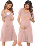 Ekouaer Womens Delivery Gown Birthing Gowns Knee Length Pregnancy Sleep Wear Short Sleeve Nursing Sleep Shirt with Button Dirty Pink XL