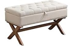 Bonzy Home Vintage French Bench Seat with Storage, End of Bed Bench Dining Bench Entryway Benches Tufted Upholstered Ottoman Storage Bench for Kitchen, Bedroom, Living Room, Hallway, Beige