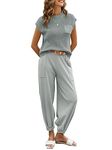 oten Womens Two Piece Outfits Sets Knit Sweater Pullover Tops and Cozy Pants Lounge Set Tracksuit Light Grey Medium