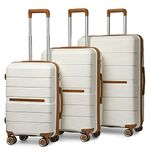 British Traveller Suitcase Carry On Hand Cabin Luggage Lightweight Hard Shell PP Suitcase with 4 Spinner Wheels TSA Lock 20" 24" 28" Travel Trolley Case(3 Pcs Set, Cream White)