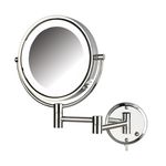 Jerdon Two-Sided Wall-Mounted Makeup Mirror with Lights - Lighted Makeup Mirror with 8X Magnification & Wall-Mount Arm - 8.5-inch Diameter Mirror with Chrome Finish Wall Mount - Model HL88CL