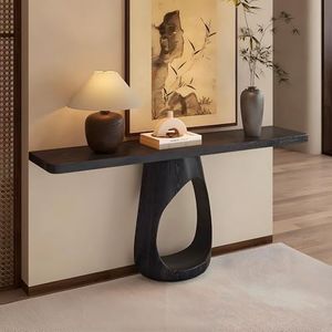 Quvex 54.3" Extra Long Console Table with Sculptural Pedestal, 9.8" Narrow Solid Wood Entryway Table, Minimalist Accent Piece for Behind Sofa, Hallway & Large Foyer, Sturdy & Space-Saving, Walnut
