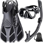 Zenoplige Mask Fins Snorkel Set Men , Swim Goggles 180 Panoramic View Anti-Fog Dry Top Snorkel Anti-Leak and Dive Flippers Kit with Gear Bag for Snorkeling Swimming Scuba Diving Training, Black