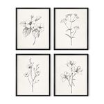 HAUS AND HUES Grey Floral Wall Art - Set of 4 Plant Posters for Wall Vintage, Botanical Prints, Black and White Flower Pictures for Room Aesthetic, Farmhouse Bathroom, Rustic Art (8x10, Unframed)