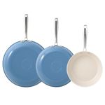 Redchef Non Stick Ceramic Frying Pan Set, 8" 9.5" 11" Skillet Set, Non Toxic Ceramic Pans for Cooking, No PFAS & PTFE & PFOA with Stainless Steel Handle, Dishwasher & Oven Safe Max up to 842°F (Blue)