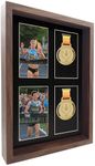 MedalAwardsRack Shadow Box Display (4 Medals) – Wall-Mounted, Tempered Glass, Wood Frame – Marathon, Triathlon, and More - Walnut