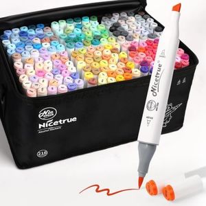 nicetrue 216 Colors Alcohol Markers, Brush & Chisel Dual Tip Marker Set