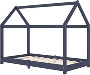vidaXL Grey Solid Pine Wood Tree House Style Kids Bed Frame | Sturdy Wooden Children's Bedroom Furniture | Easy Assembly Bed