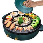 NEWCES 2 in 1 Electric Hotpot BBQ Grill Portable Home Electric Hot Pot Cooking Machine Multi-Function Smokeless Electric Hot Pot Grill Capacity for 2-8 People Green large