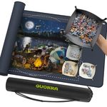 QUOKKA Puzzle Mat Roll Up for Jigsaw Puzzles 1500 pcs | 47” x 24” Portable Grey Carbon Non-Slip Rubber Bottom with 3 mm Polyester Top | Storage Bag, Foam Tubes, 3 Hook & Loop Fastener Straps