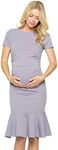 My Bump Maternity Midi Dress - Fitted Stretch Short Sleeves Mermaid Flare Ruffle, Lavender Npab, Large