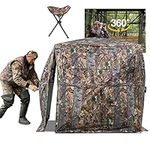 FUNHORUN Hunting Blind 360 Degree See Through Ground Blind, 2-3 Person Pop-up Hunting Tent with Chair, Full Open Door, Portable Hunting Blind for Deer Hunting Turkey Hunting...