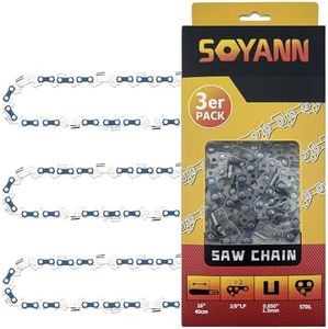 3Pcs Catena per Motosega 16Pollici (40cm), 57 Maglie, Passo 3/8", Spessore 0.050" (1,3mm), Catena di Ricambio per Motosega, Catena per Motosega Basso Rimbalzo per Bosch, Titan, Einhell, Black & Decker