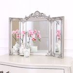 Select Mirrors Ella Mirror – Tri Fold Dressing Table Mirror – 74cm x 55cm - Ornate, Shabby Chic Style (Antique Silver)