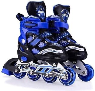 Rylan 4 Wheels Adjustable Inline Skates for Boys Girls Kids Age 6-15 - Skating Shoes With PU Strong Wheels, Aluminum Frame, LED Flash Light (Blue)