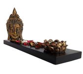 TIED RIBBONS Buddha Head Statue Tealight Candle Holder with Tray Set - Diwali Decoration Items for Home Decor Mandir Temple Pooja Room Living Room Table Office Decorative Diwali Gifts