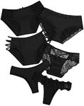 MakeMeChic Women's 6 Packs Sexy Bikini Underwear Leopard Print Lingerie Contrast Lace Thong Panties Black XL