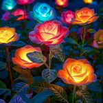 BUCASA Solar Lights Outdoor Garden, 4 Pack Solar Lights Outdoor Waterproof with 20 Rose Flower Lights, Multi-Color Changing Solar Garden Decor Lights for Yard Patio Lawn Path Decoration