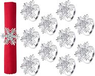 KAHEIGN 10Pcs Christmas Napkin Rings, Silver Snowflake Napkin Holders Xmas Napkin Buckle with Rhinestone for Christmas Lunch Thanksgiving Party Holiday Wedding Table Decoration (4.5cm x 4.5cm)