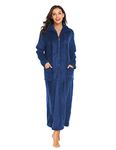 Ekouaer Women's Flannel Robe Zipper Front Robes Full Length Bathrobe(S-XXL), Dark Blue, X-Large