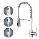 IAZZCO Kitchen Tap, Kitchen Sink Mixer Tap with Pull Down Spray 360° Swivel, Spring Kitchen Sink Tap with Cold and Hot 3-Modes Spray Single Handle Lever Mixer Tap, Silvery