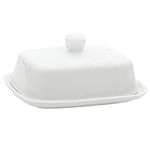 Belle Vous White Ceramic Butter Dish with Lid - Porcelain Countertop Container with Handle - Cover Fits Small and Large Butter Sticks