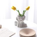 Romehaha Face Vase,Flower Vase Desk Decor,Ceramic Body Vase Female Form Ideal Shelf Decor,Modern Farmhouse Table Decor,Small Cute Vase Bookshelf Decor Half Face Vase (A - Hands on Cheeks)