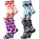 Invalidism 4 Pairs Pilates Grip Socks Tie Dye Non Slip Yoga Socks for Women with Grips Cotton Athletic Socks Ladies Grippy Socks for Home Gym Workout Sports Fitness Barre Ballet Dance (Dark)