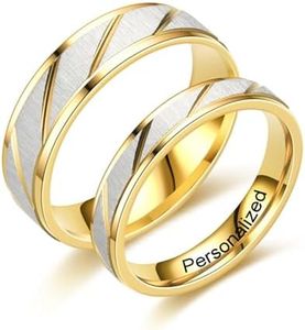 Ihanskio Anillo personalizado para pareja anillos de patrón de rayas de doble Color en el interior puede grabar de Compromiso de boda de promesa (Stripe-6MM/4MM, 1 PAIR)