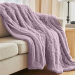 The Connecticut Home Company Soft Fluffy Warm Shag and Sherpa Throw Blanket, Luxury Thick Fuzzy Blankets for Home and Bedroom Décor, Comfy Washable Accent Throws for Sofa Beds, Couch, 65x50, Purple